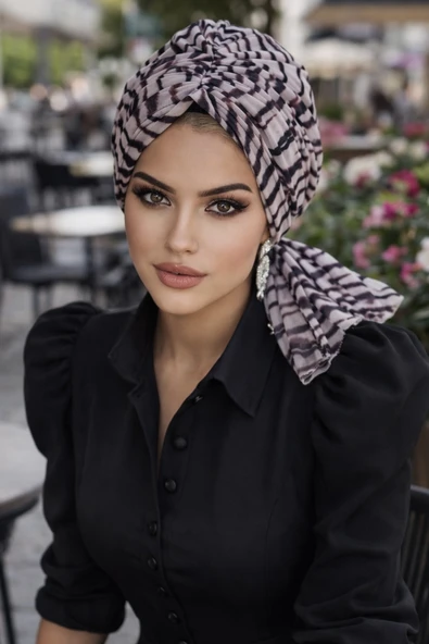 Aişe Tesettür Zebra Desen Tül Tokalı Bone ürün görseli 1