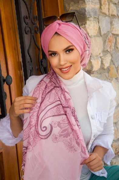 Aişe Tesettür Pudra Desenli Dijital Baskı Hazır Şal - 50610 ürün görseli 1