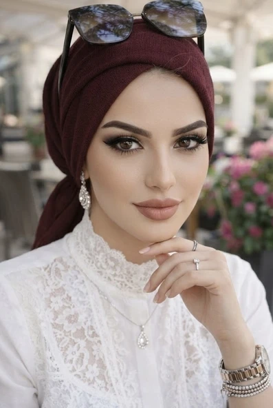Aişe Tesettür Bordo Çapraz Bone - Resim 2