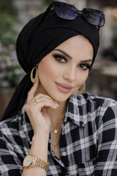 Aişe Tesettür Siyah Çapraz Bone ürün görseli 1
