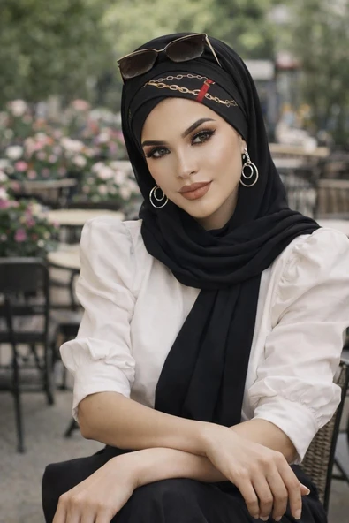 Aişe Tesettür Siyah Drapeli Hazır Şal - 50501 ürün görseli 1