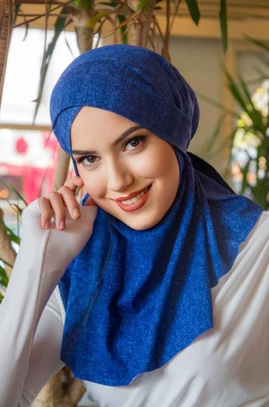 Aişe Tesettür Kot Mavi Çapraz Bantlı Spor Bone Şal ürün görseli 1
