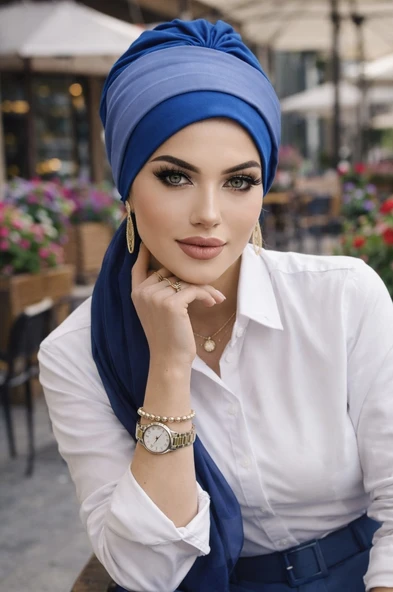 Aişe Tesettür Koyu Mavi Batik Fularlı Desen Fularlı Bone ürün görseli 1