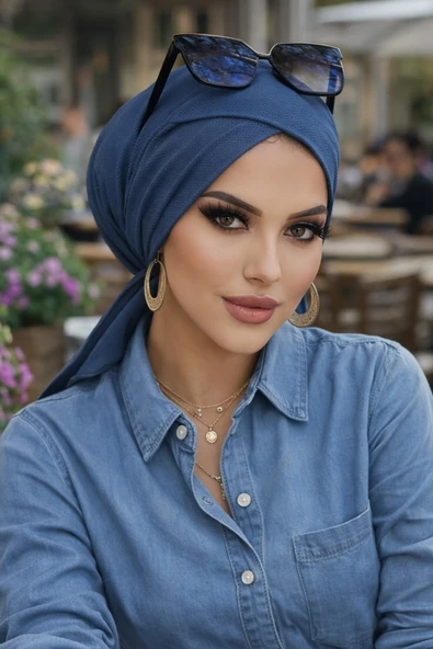 Aişe Tesettür Koyu İndigo Çapraz Bone ürün görseli 1