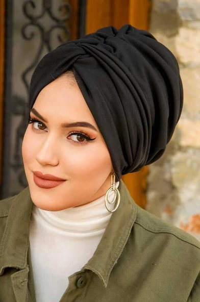 Aişe Tesettür Siyah Burgu Model Dolgulu Bone / KÜÇÜK BOY ürün görseli 1