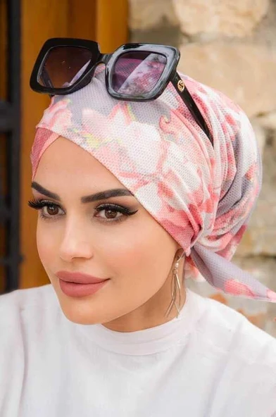 Aişe Tesettür Pudra Bahar Çapraz Bone - Resim 4