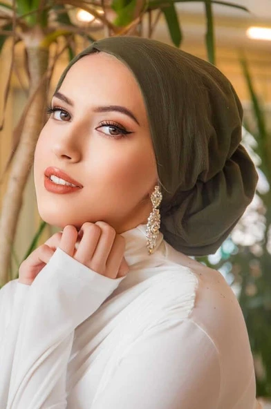 Aişe Tesettür Haki Çağla Hazır Türban ürün görseli 1