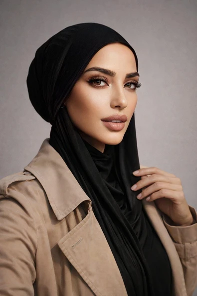Aişe Tesettür Siyah Çizgili Kelebek Model Bone Şal ürün görseli 1