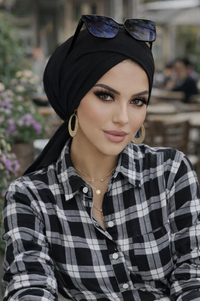 Aişe Tesettür Siyah Çapraz Bone - Resim 2