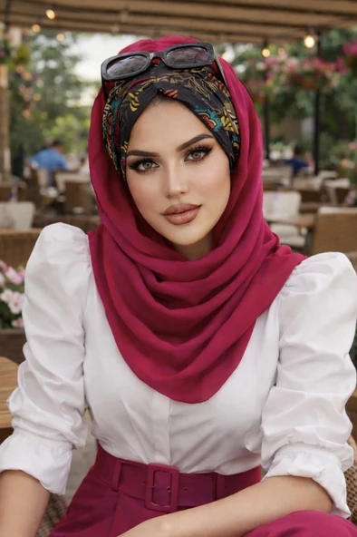 Aişe Tesettür Fuşya Siyah Çiçek Desen Hazır Şal ürün görseli 1