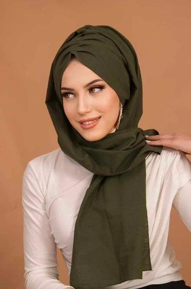 Aişe Tesettür Haki Kelebek Model Büzgülü Bone Şal ürün görseli 1
