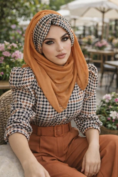 Aişe Tesettür Taba Kazayağı Kışlık Hazır Şal ürün görseli 1