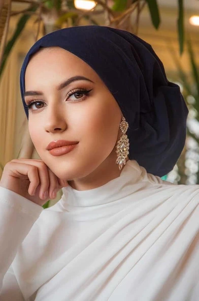 Aişe Tesettür Lacivert Çağla Hazır Türban ürün görseli 1