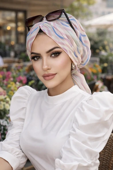 Aişe Tesettür Soft Renkler Geometrik Desen Tül Tokalı Bone ürün görseli 1