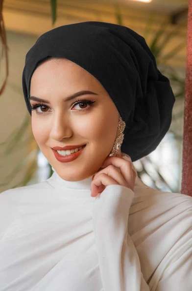 Aişe Tesettür Siyah Çağla Hazır Türban ürün görseli 1