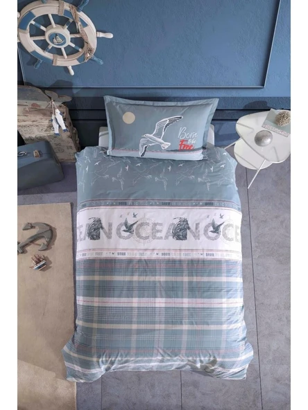 Clasy %100 Pamuk Tek Kişilik Nevresim Takımı Ocean V1 Mavi ürün görseli 1