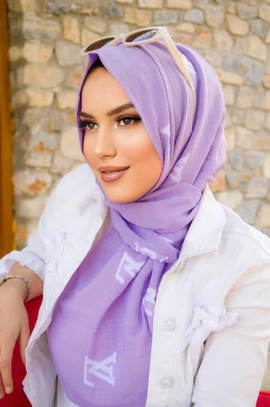 Aişe Tesettür Lila Desenli Pratik  Şal ürün görseli 1