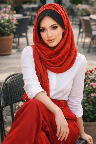Aişe Tesettür Taba Çiçek Baskılı Şapkalı Şal ürün görseli 1