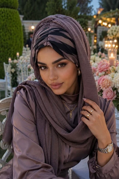 Aişe Tesettür Vizon Zebra Feminen Desenli Hazır Şal ürün görseli 1