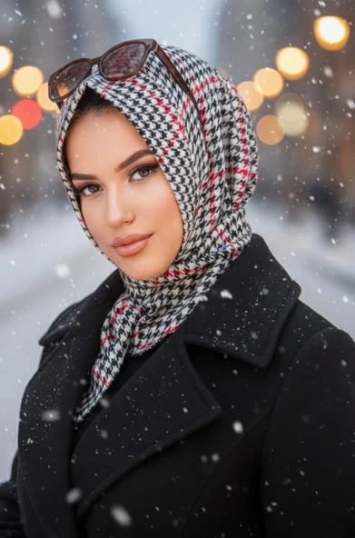 Aişe Tesettür Kırmızı Kazayağı Kaşe Kışlık Hazır Eşarp ürün görseli 1