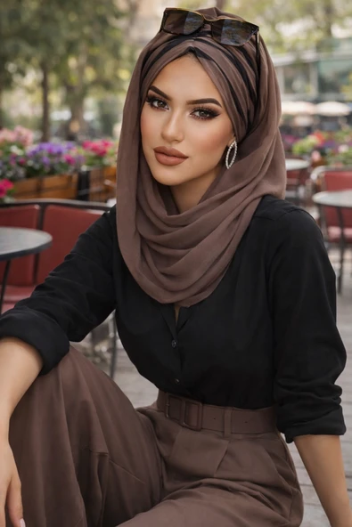 Aişe Tesettür Vizon Zebra Feminen Desenli Hazır Şal ürün görseli 1
