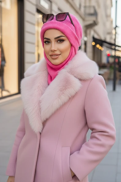 Aişe Tesettür Pembe Maskeli Bere - Resim 4