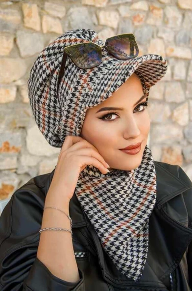 Aişe Tesettür Taba Kazayağı Büzgülü Tesettür Şapka ürün görseli 1