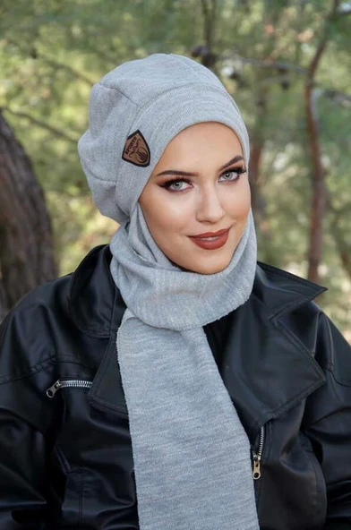Aişe Tesettür Gri Armalı Tesettür Bere ürün görseli 1