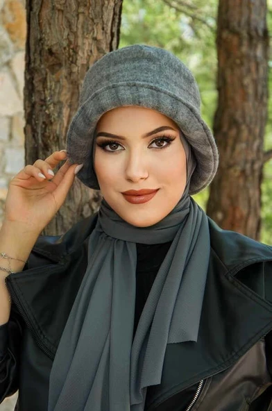 Aişe Tesettür Füme Vintage Şapka ürün görseli 1