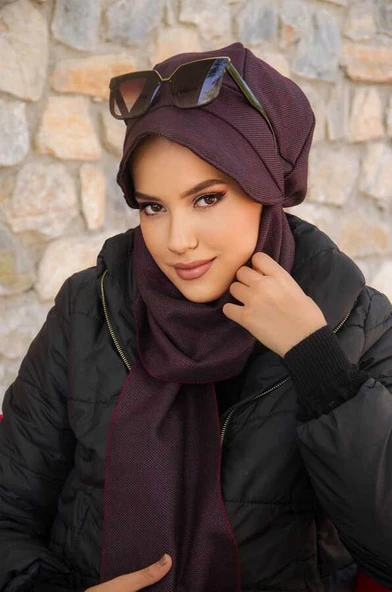 Aişe Tesettür Bordo Melanj Desen Tesettür Şapka ürün görseli 1