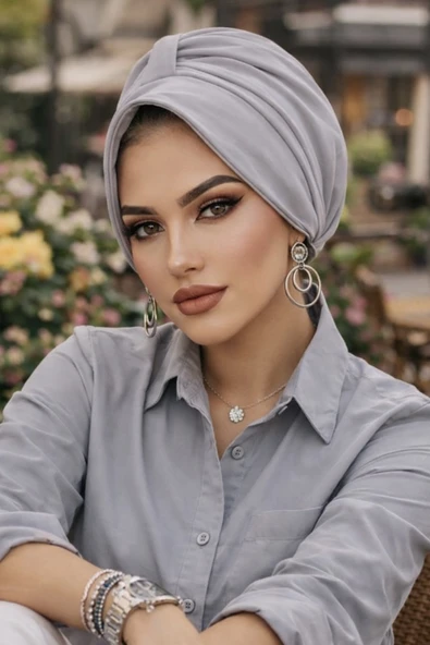 Aişe Tesettür Taş Gri Tesettür Şapka Bone ürün görseli 1