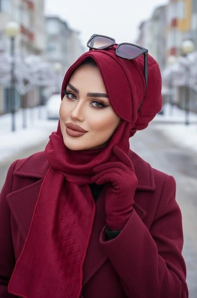 Aişe Tesettür Bordo Kapitone Atkılı Tesettür Şapka ürün görseli 1