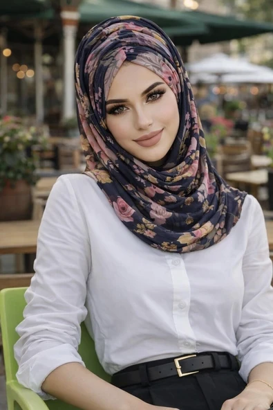 Aişe Tesettür Siyah Çiçek Desen Hazır Şal ürün görseli 1
