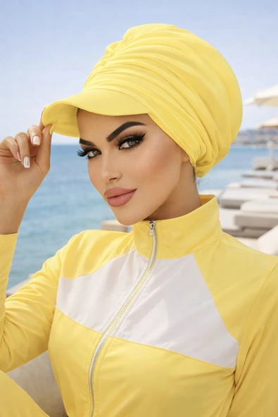 Aişe Tesettür Sarı Havuz & Deniz Şapkası / Mayo Üstüne Kullanılabilir ürün görseli 1