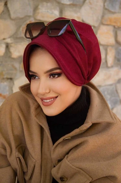 Aişe Tesettür Bordo Şapka Bone ürün görseli 1