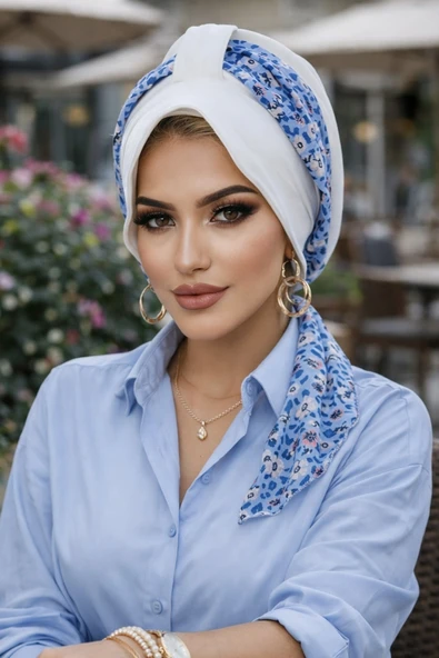 Aişe Tesettür Kırık Beyaz Çiçekli Şapka Bone ürün görseli 1