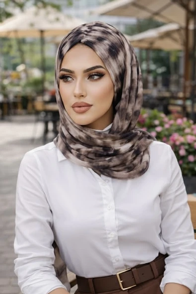 Aişe Tesettür Kahve Vizon Batik Desen Hazır Şal ürün görseli 1