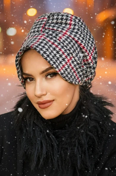 Aişe Tesettür Kazayağı Kaşe Şapkalı Bone - Resim 3