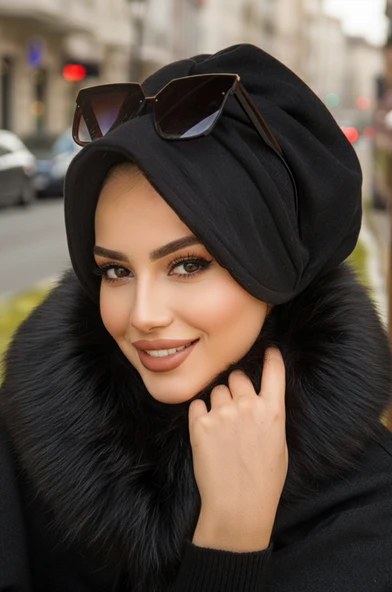 Aişe Tesettür Siyah Kışlık Şapkalı Bone ürün görseli 1