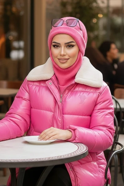 Aişe Tesettür Pembe Maskeli Bere - Resim 3