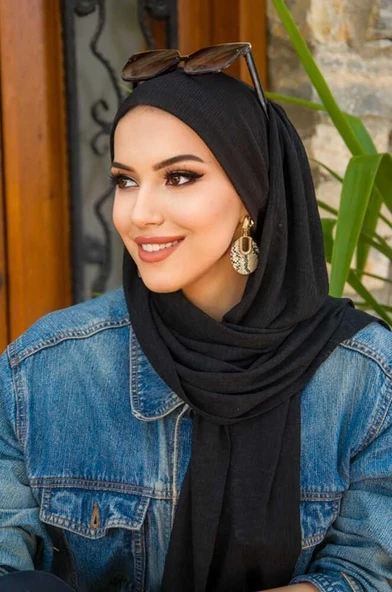 Aişe Tesettür Siyah Kelebek Bone Şal - Resim 4