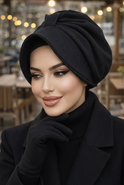 Aişe Tesettür Antrasit Kaşe Şapka Bone - Resim 2