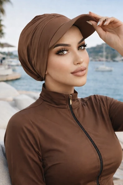 Aişe Tesettür Camel Havuz - Deniz Şapkası / Mayo Üstüne Kullanılabilir ürün görseli 1