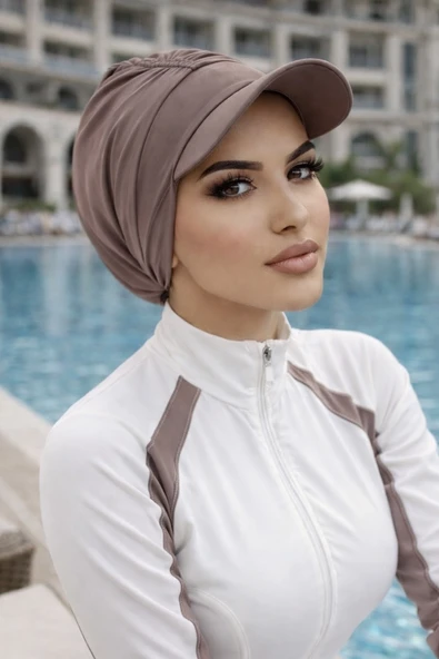 Aişe Tesettür Vizon Havuz & Deniz Şapkası / Mayo Üstüne Kullanılabilir ürün görseli 1