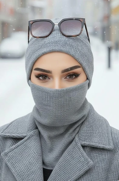 Aişe Tesettür Gri Maskeli Bere - Resim 2