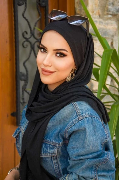 Aişe Tesettür Siyah Kelebek Bone Şal - Resim 2