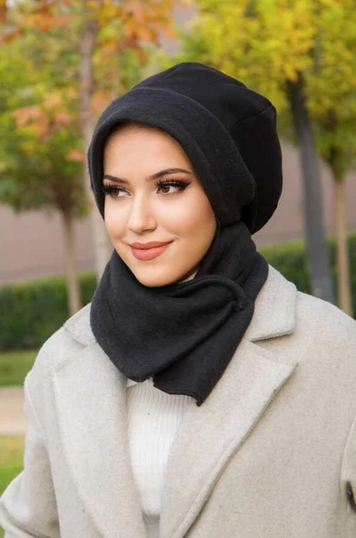 Aişe Tesettür Siyah Şardonlu Tesettür Bere Ve Etol Takım ürün görseli 1