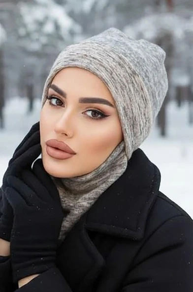 Aişe Tesettür Bej Desen Maskeli Bere ürün görseli 1