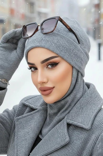 Aişe Tesettür Gri Maskeli Bere ürün görseli 1