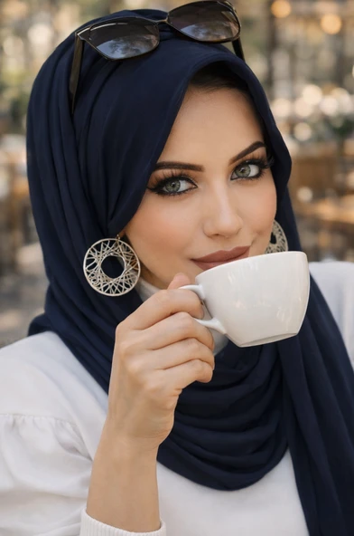Aişe Tesettür Lacivert  Şapkalı Şal - Resim 2